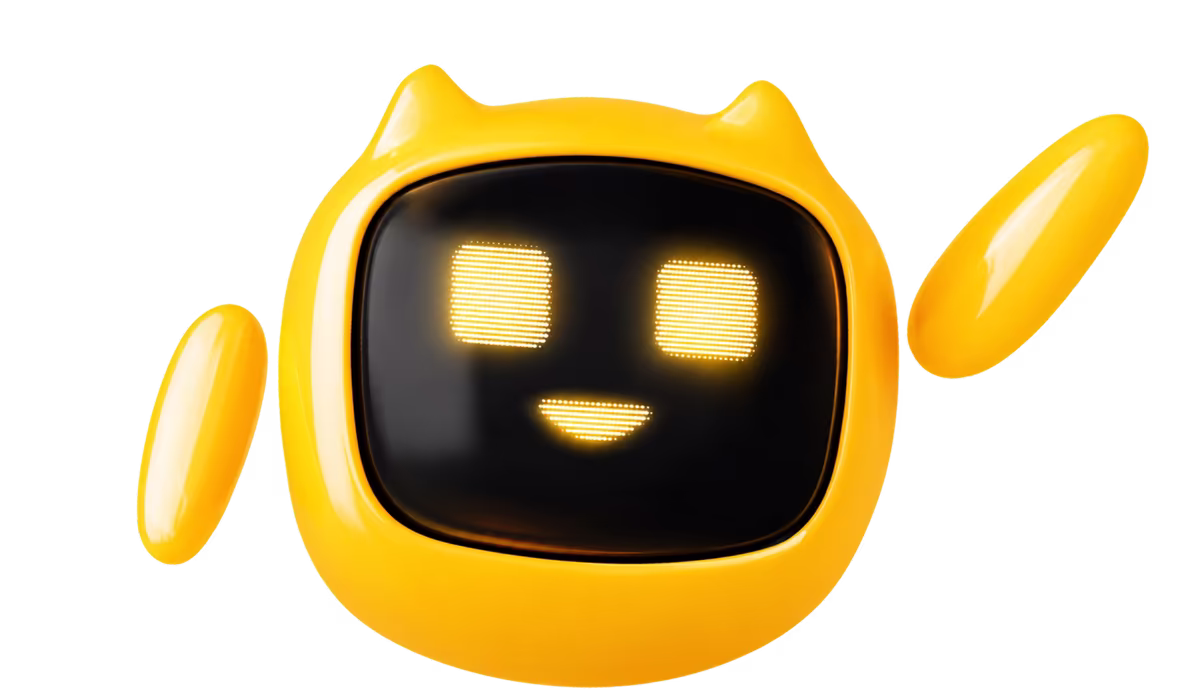 Yellow AI sales and support robot mascot